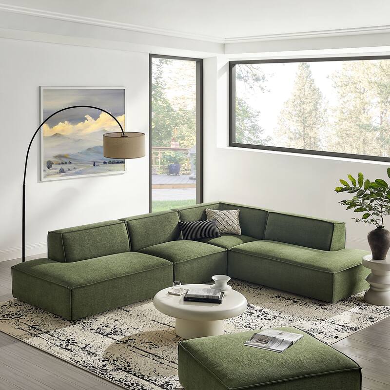 Restore 4-Piece Performance Fabric Upholstered Modular L-Shaped Armless Sectional Sofa - Foliage