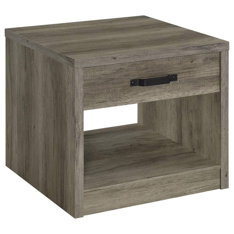 23.5 in. Weathered Gray Square Wood End Table with Storage Drawer for Convenience