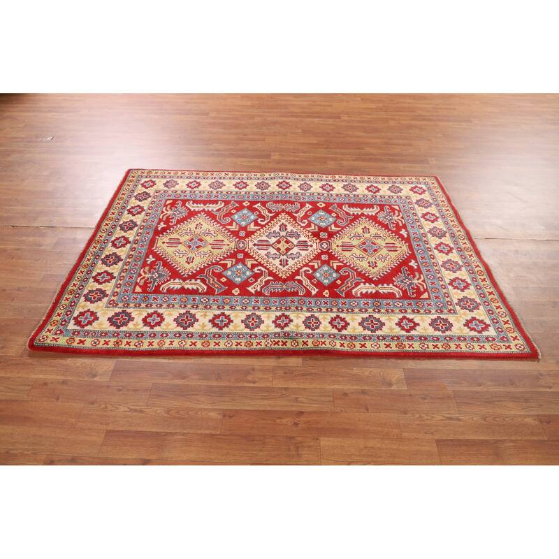 Red Kazak Oriental Area Rug Hand-Knotted Bedroom Wool Carpet - 4'3"x 6'0"