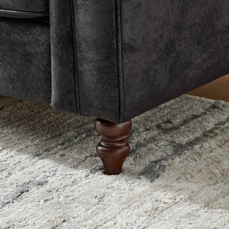 Roomfitters 83 Inch Classic Chesterfield Upholstered Sofa Set, 2-Piece Buttoned Back Scrolled Arm Couch Furniture Set, Black