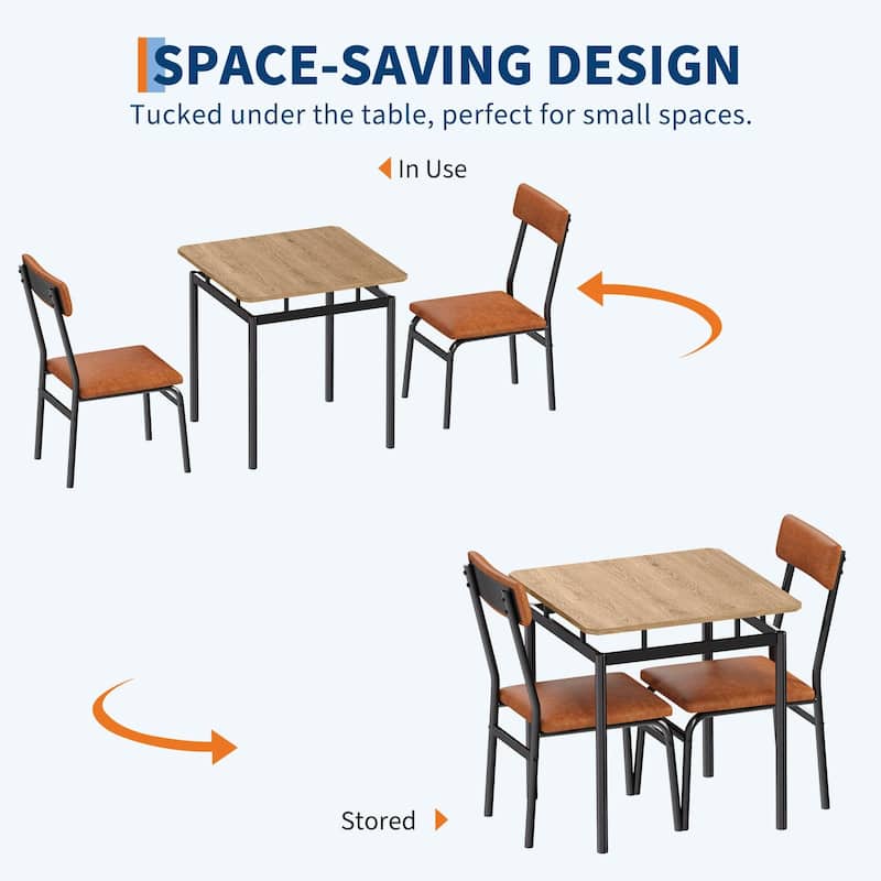 3 Piece Dining Table Set, with 2 PU Upholstered Chair