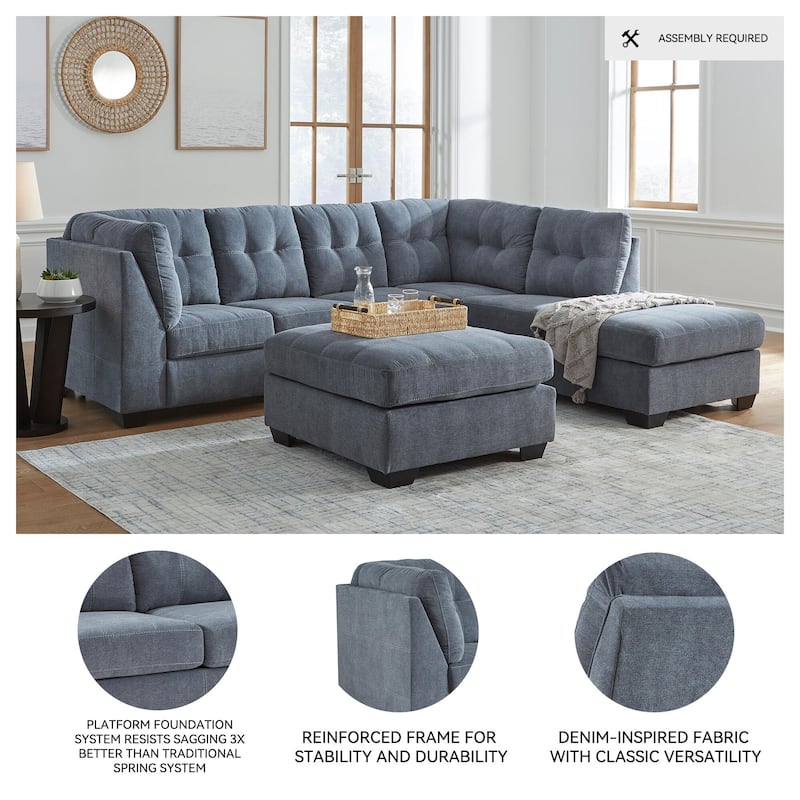 Signature Design by Ashley Marleton Dark Blue 2-Piece Sleeper Sectional with Chaise - 115"W x 91"D x 38"H