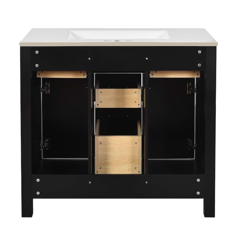 72''Vanity With Ceramic Sink Combo Set, Modern Freestanding Single Cabinet With 4 Drawers & 2 Cabinets,Storage Cabinet