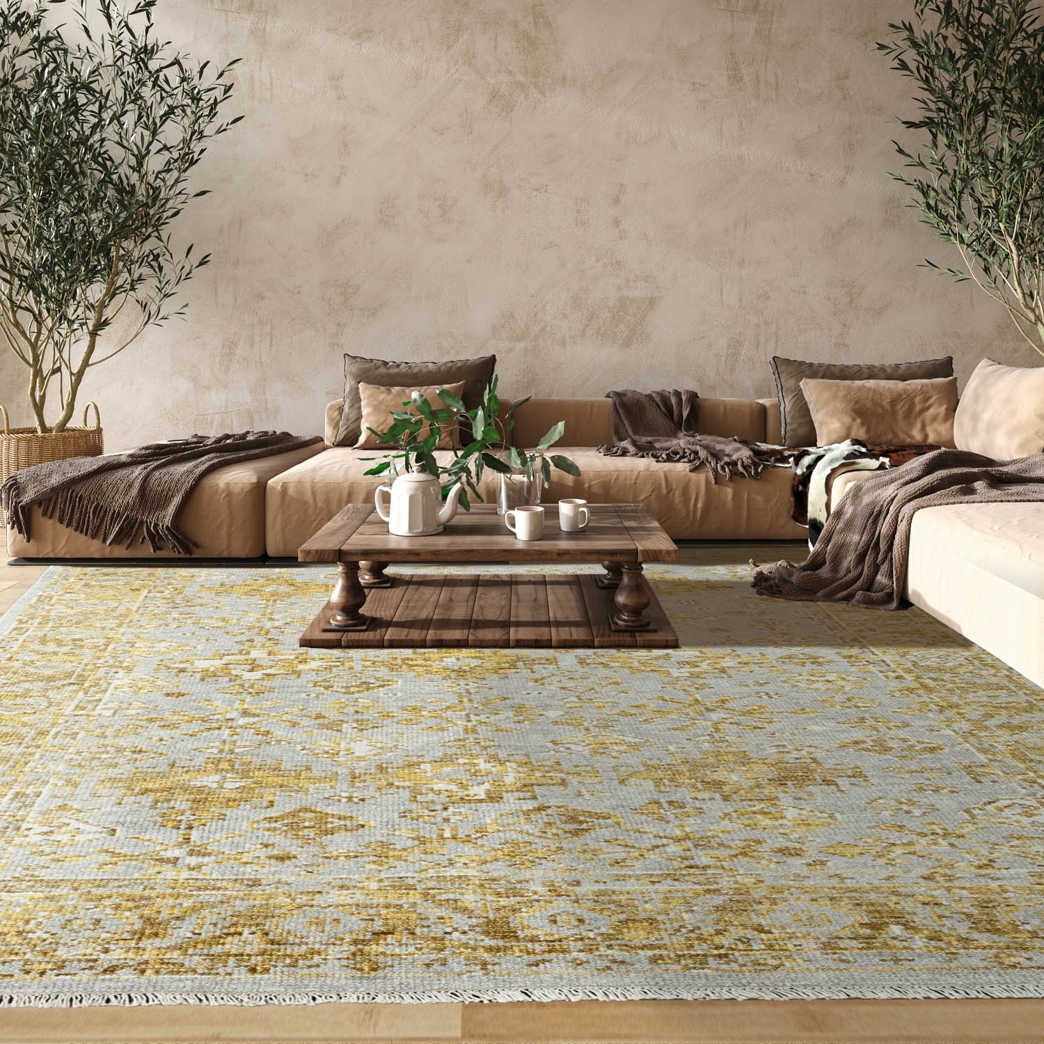 Hand Knotted Turkish Oushak Gray Wool Transitional Oriental Area Rug