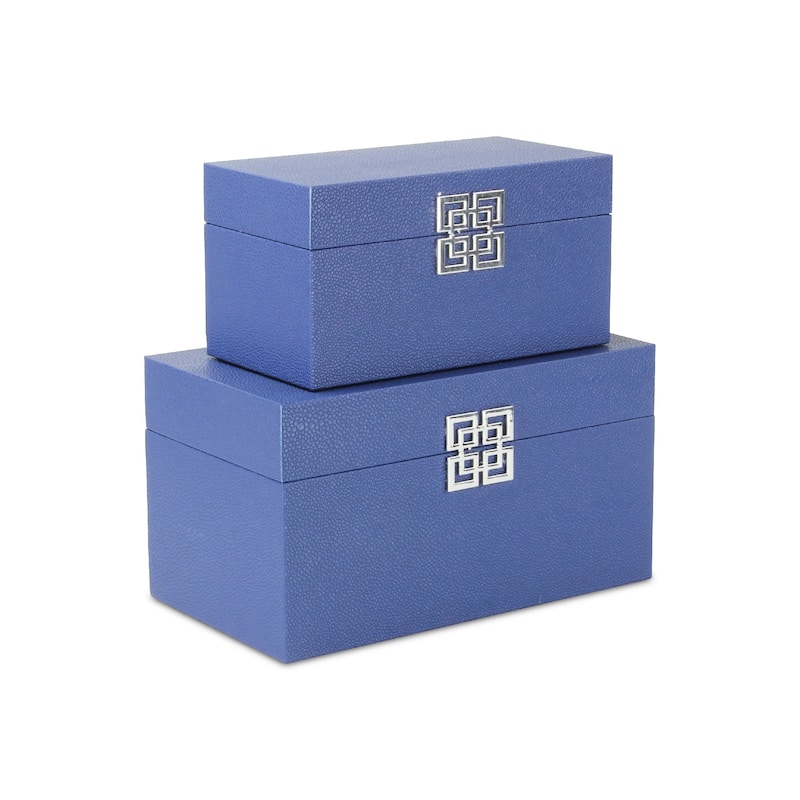 Set of 2 Blue Rectangular Double Happiness Shagreen Boxes 12"