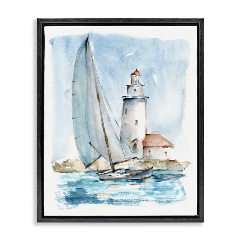 Stupell Nautical Sailboat & Lighthouse Framed Floater Canvas Wall Art by Ethan Harper