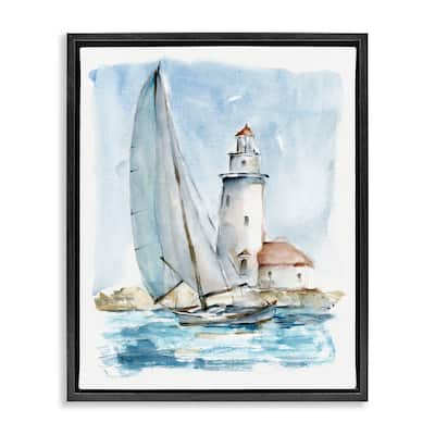 Stupell Nautical Sailboat & Lighthouse Framed Floater Canvas Wall Art by Ethan Harper