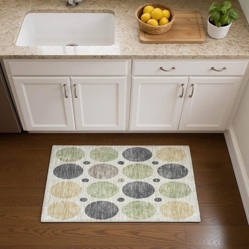 Premium Washable Super Soft Casual Circles Mayfield Rug - Beige - 1'8" x 2'6"