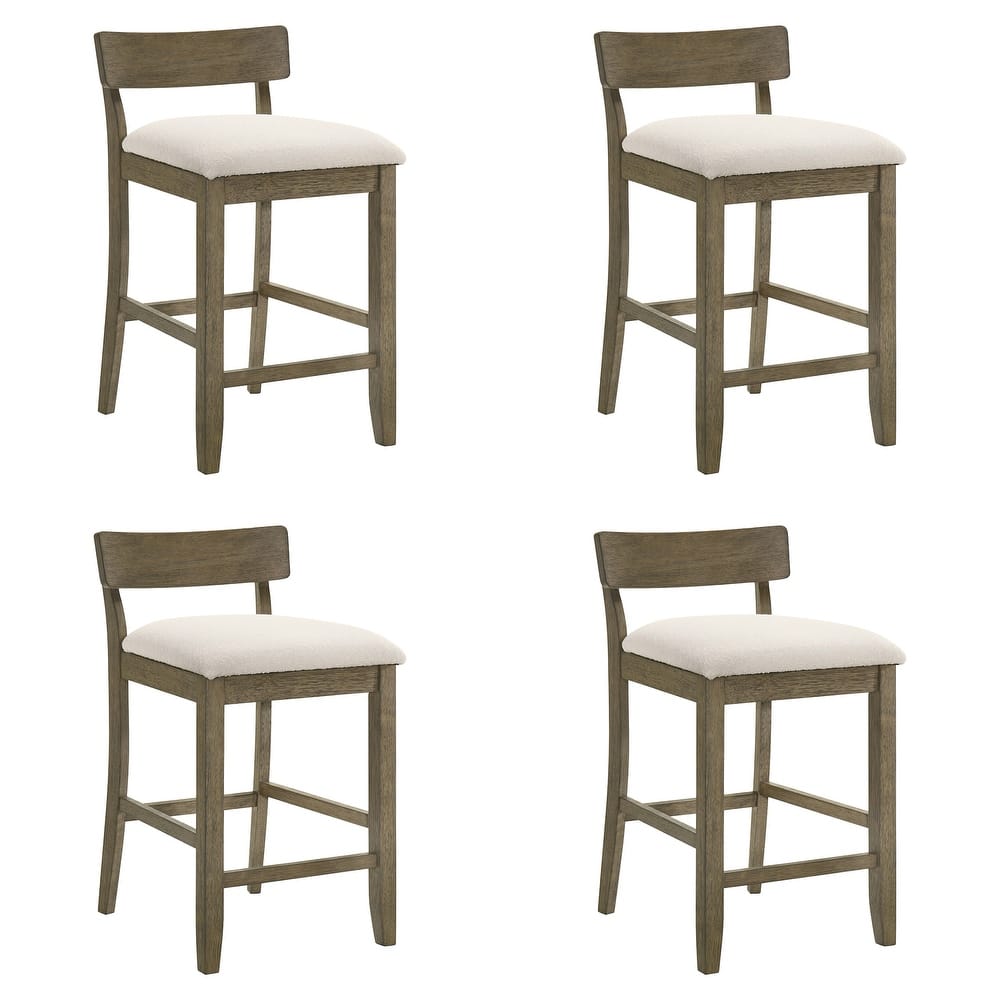 Merie Modern Transitional Wood Counter Height Kitchen Bar Stool with White Boucle Fabric Upholstered Seat