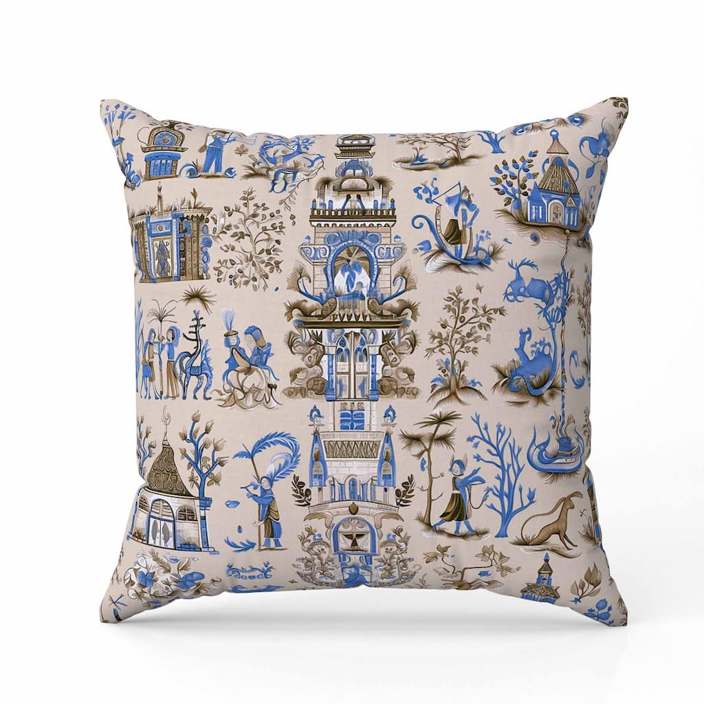 Imperial Elegance Indoor/Outdoor Reversible Throw Pillow Ivory and Blue