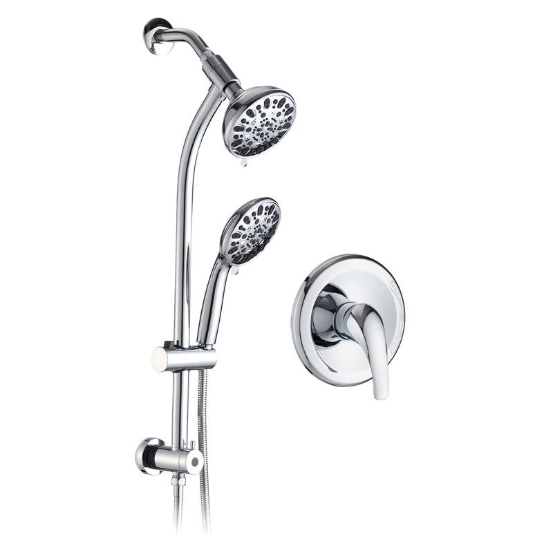 YASINU Drill-Free Slide Bar Combo Rain Showerhead Dual Shower Head Spa System with Valve - Chrome/Clear