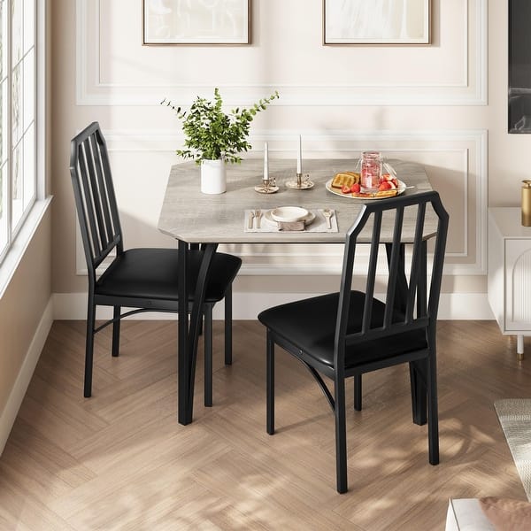 slide 2 of 31, Dining Table Set for 2, Kitchen Table Chairs Set of 2 with PU Upholstered Cushion Grey 2pcs