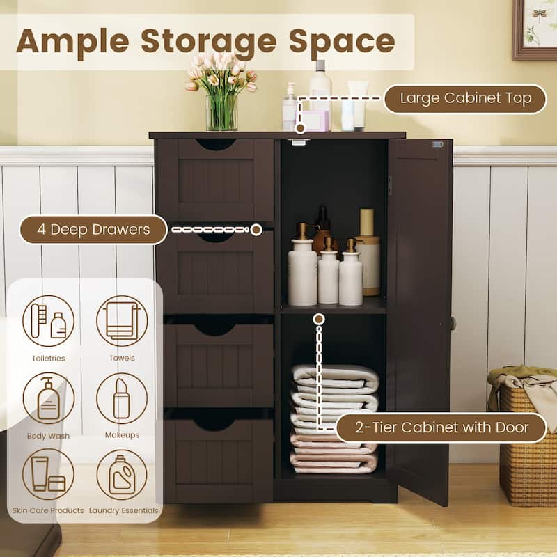 Gymax Bathroom Floor Storage Cabinet Wooden Freestanding Bathroom - See Details