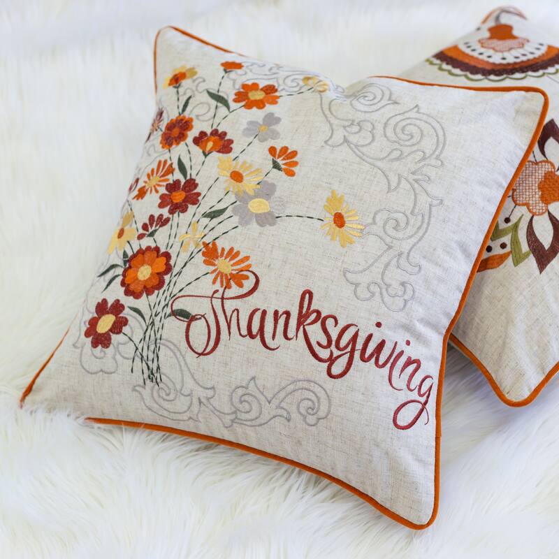 Thanksgiving Embroidered Floral Throw Pillow