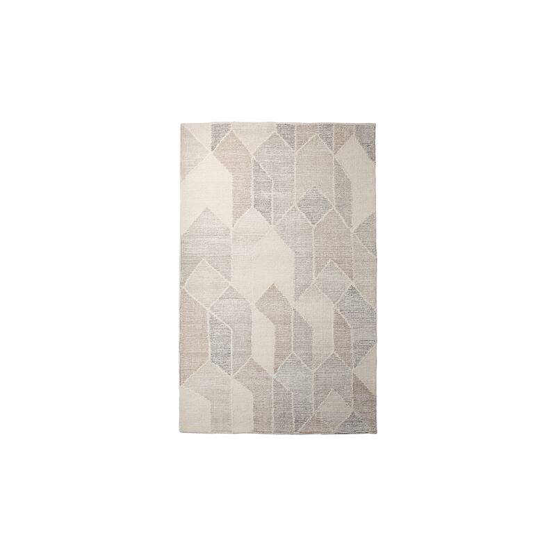 Kolt 5x8 Neutral Geometric Patterned Wool Area Rug - 96.0L x 60.0W x 1.0H