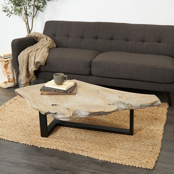 Brown Teak Wood Contemporary Coffee Table 58 x 34