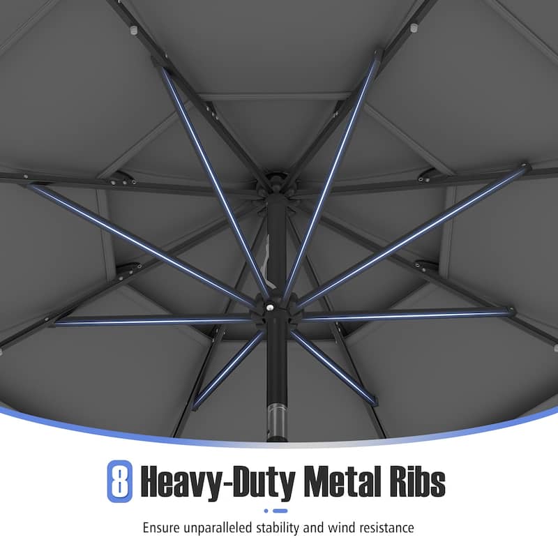 Gymax 10 FT Solar Patio Umbrella w/ 32 LED Lights 3-Tier Vented Top