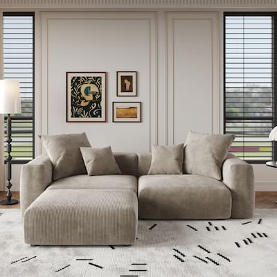 102'' Oversize Corduroy Cloud Couch Sectional Loveseat Sofa with Ottoman