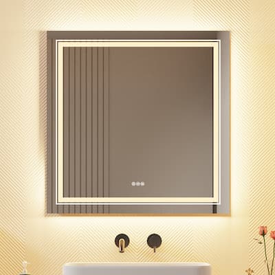 Square Touch Sensor LED Bathroom Mirror Adjustable Light