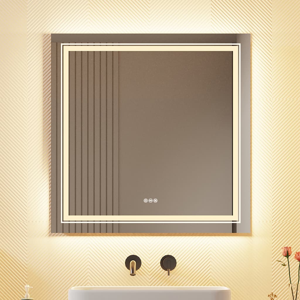 Square Touch Sensor LED Bathroom Mirror Adjustable Light