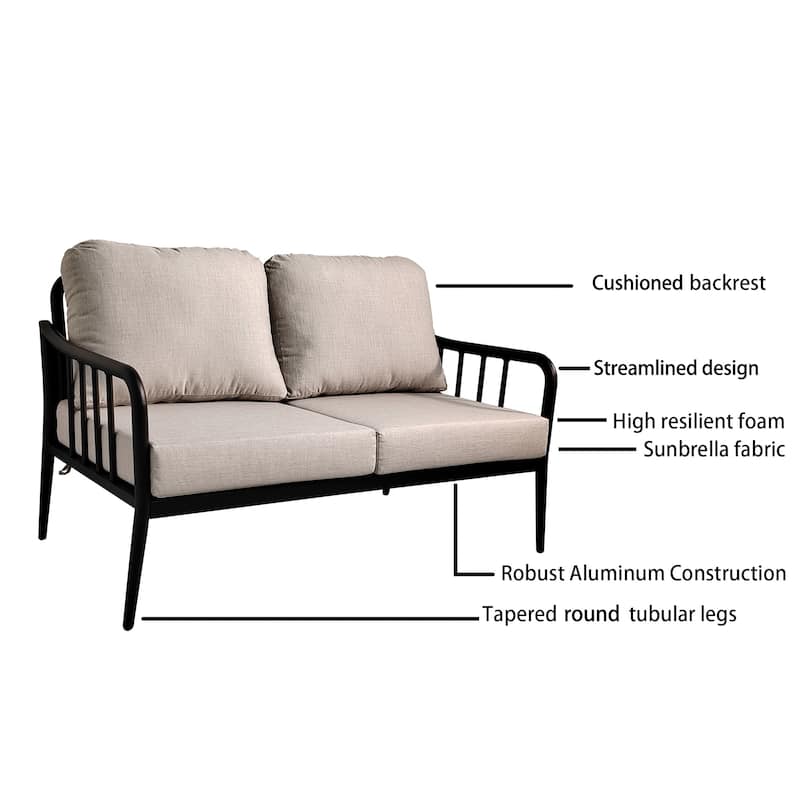 2PC Outdoor Aluminum Patio Furniture Loveseat Sofa Conversation/Chat Set