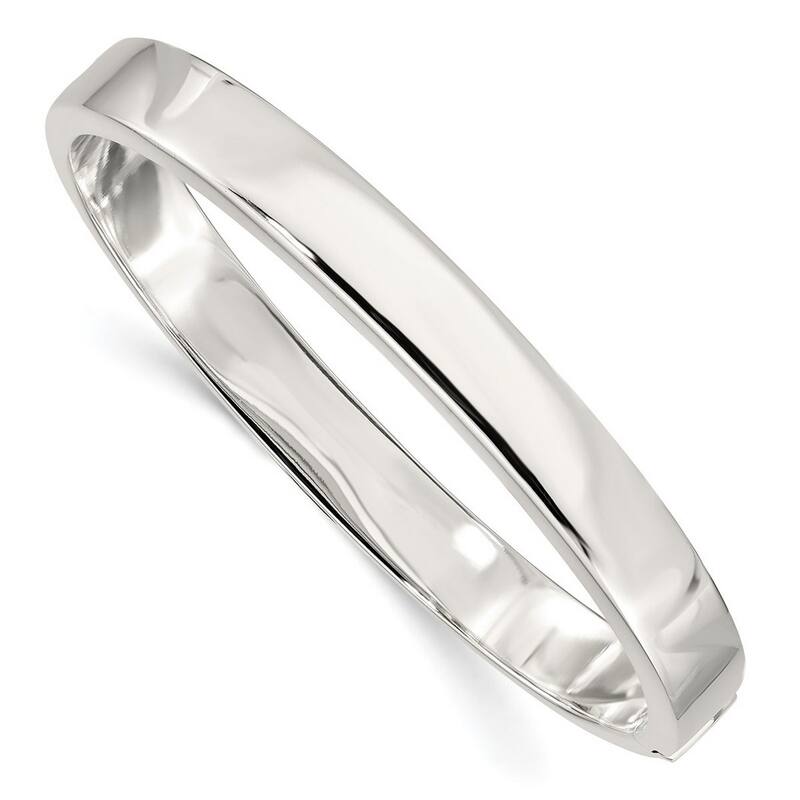 Curata 925 Sterling Silver 7" 9.5mm Polished Flat Edge Hinged Bangle Bracelet