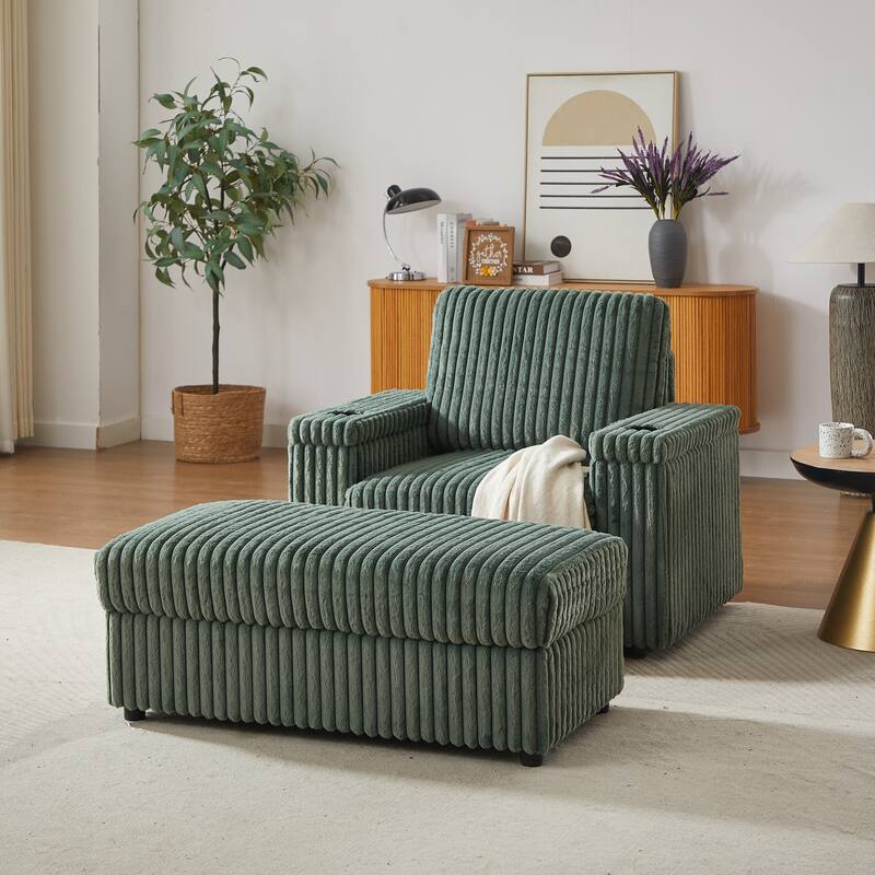 Anmytek 42.5-Inch Corduroy Deep-Seated Single Recliner With Backrest Pillow Cup Holder & Storage Footrest