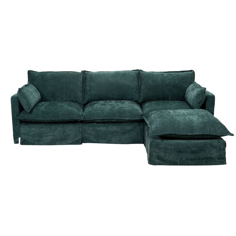 93.31" Faux Linen Modular Sectional Sofa with Ottoman, Wood Frame