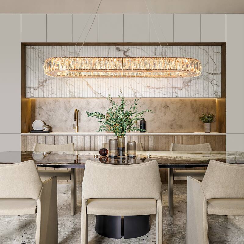 Modern Glam LED Crystal Chandelier Rose Gold Island Light for Dining Room - D37" x H64" Max