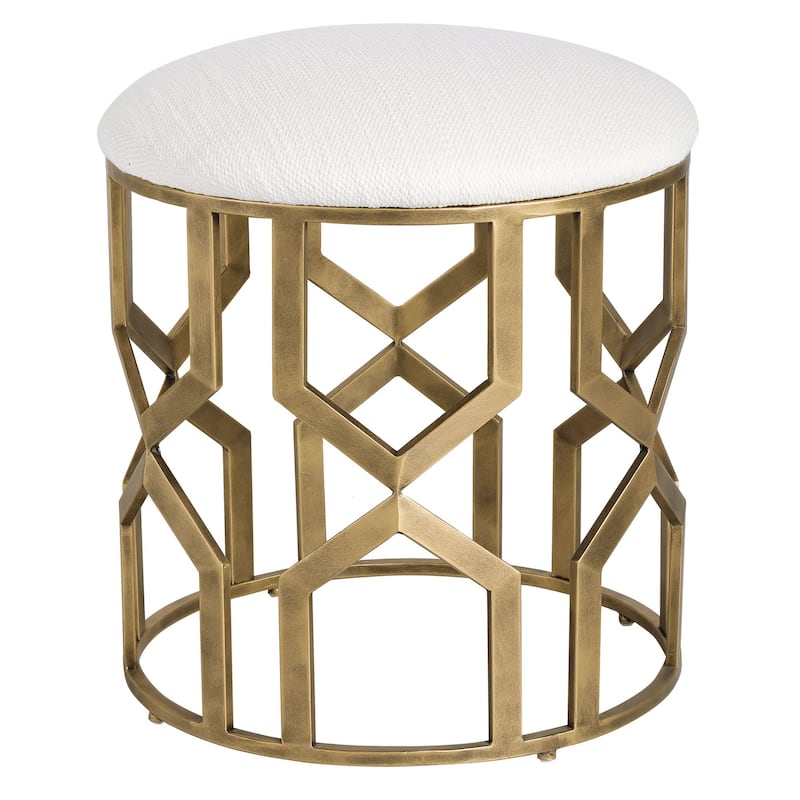 Geometric Motif Round Accent Stool - 20.5" - White and Gold
