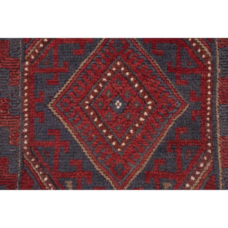 Hand Knotted Oriental 100% Wool Carpet Traditional Tribal Red Balouch Runner Rug - 7' 10'' X 2' 0''