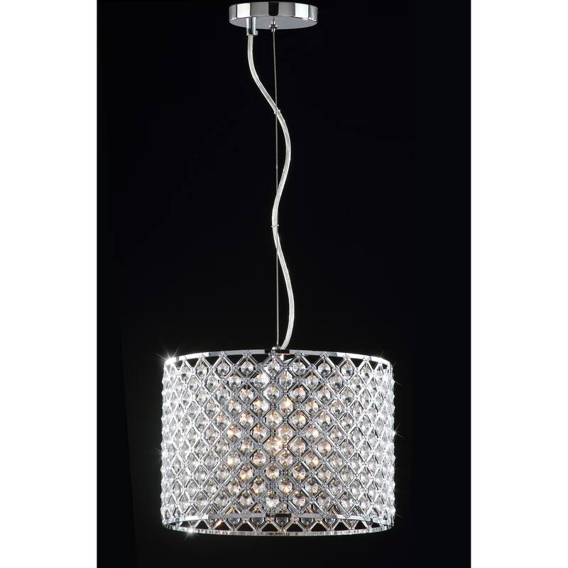 SAFAVIEH Lighting Sebnem 12-inch Chrome Beaded Adjustable Diamond Pendant - 12"x12"x13 - 82" - Chrome/Clear - 12Wx12Dx82H