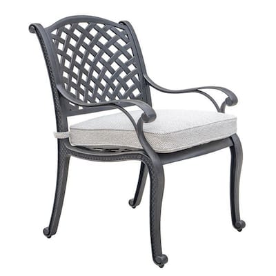 Zoe Outdoor Dining Chair, 27 Inch, Lattice Back, Black Aluminium, Taupe