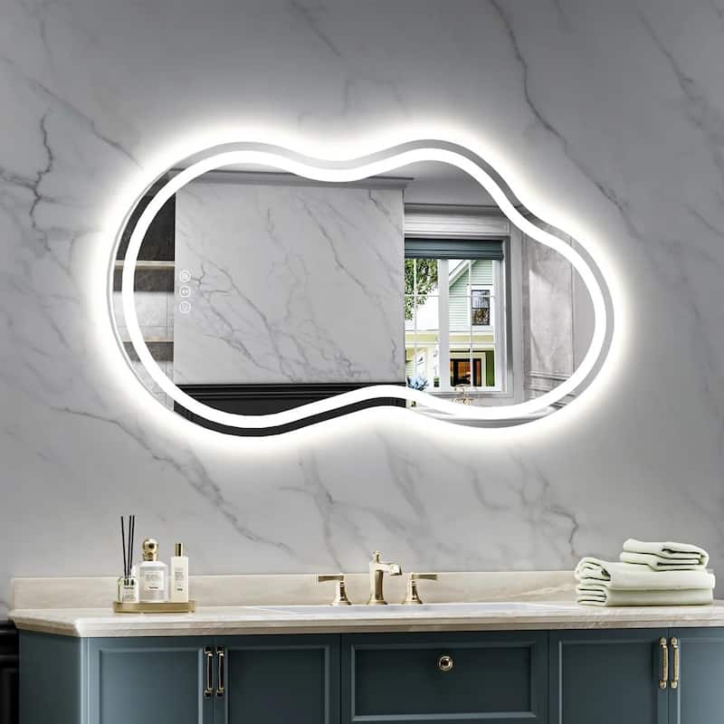 Irregular Front & Back LED Lighted Anti-fog Tempered Glass Wall Bathroom Vanity Mirror, ETL Certified, 3-Year Warranty - 36"x20"