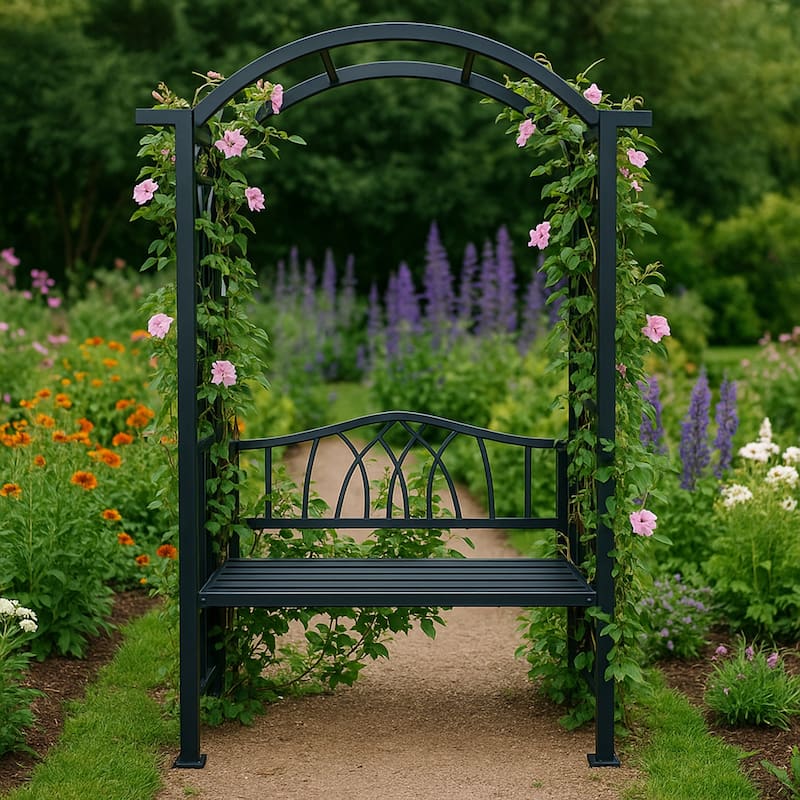 Aluminum Garden Arch with 2-Seater Bench