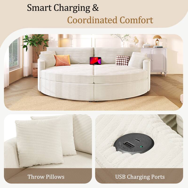 102.3" Oversized Double Chaise Lounge Sofa, Corduroy Upholstered Sleeper Sofa Bed 2 Seat Sofa Loveseat with USB Ports