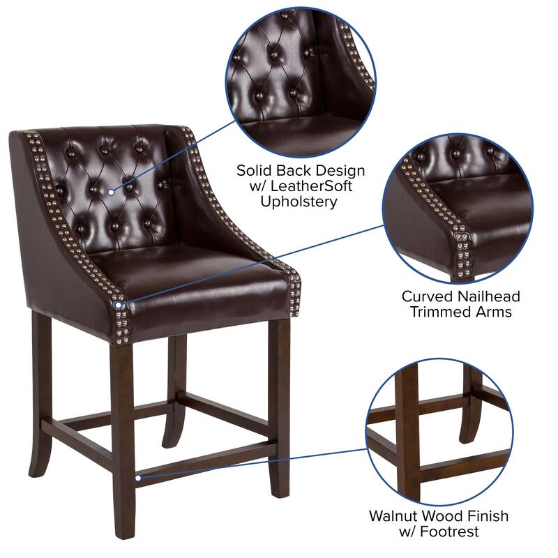 Transitional Tufted Upholstered/Walnut Finish Counter Stool (Set of 2)