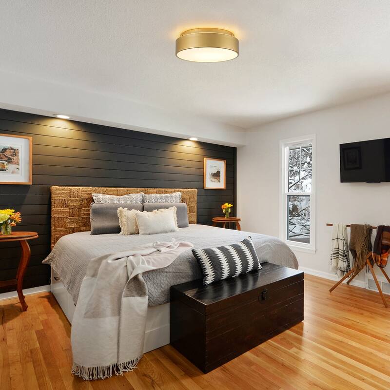 Dimmable LED Flush Mount Ceiling Light with 5-Color Temperature Selectable - 11.4 in W × 3.7 in H