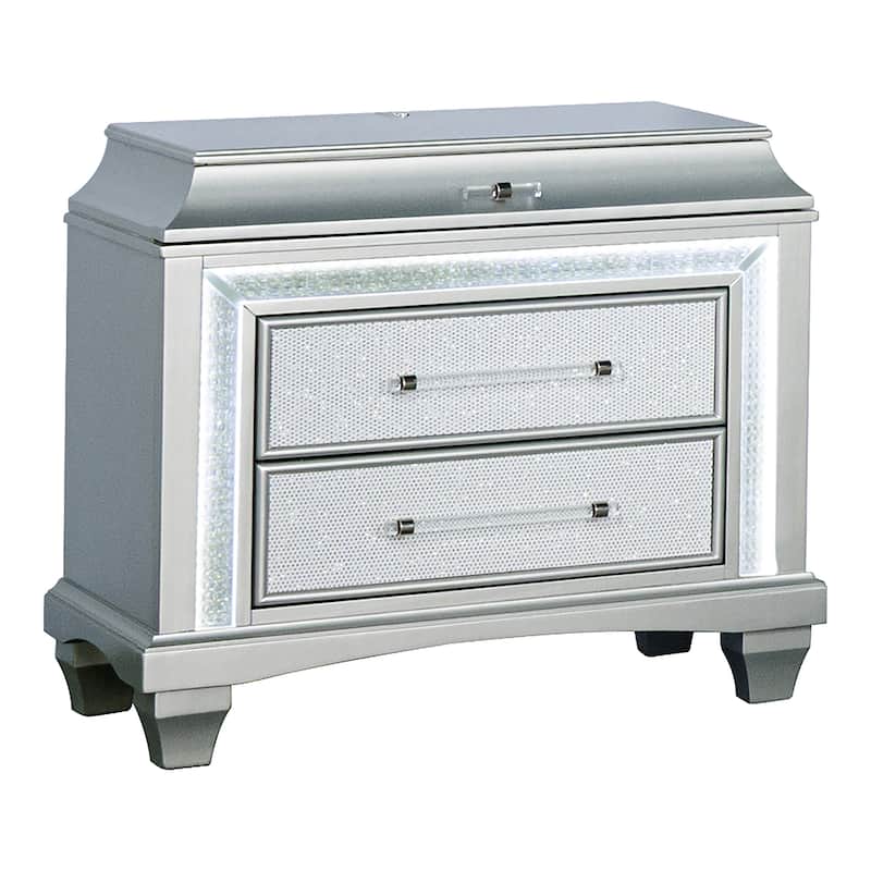 Furniture of America Gala Glam Silver 3-Drawer Nightstand with LED Lighting