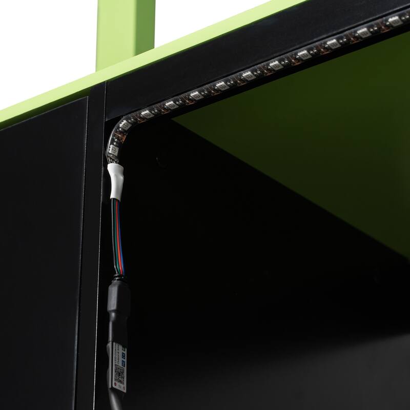 Full Size Gaming Loft Bed with Desk Full Wall Storage Shelf and 3 Drawers Storage Guardrail with Adjustable Door for Gaming Room