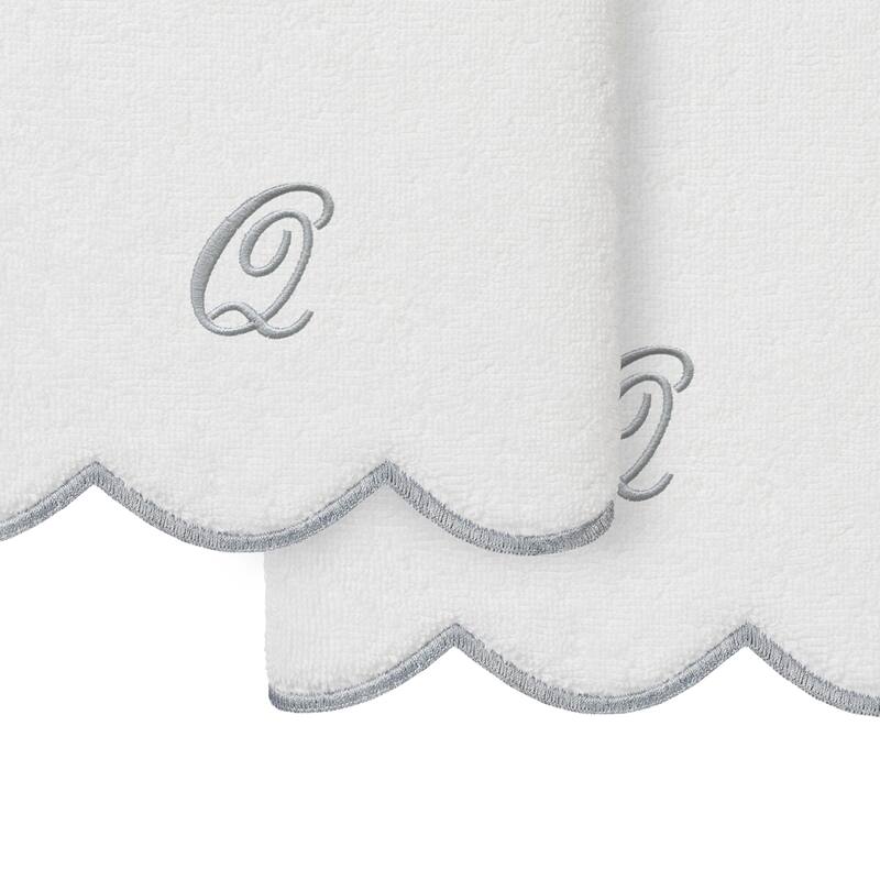 Authentic Hotel and Spa 100% Turkish Cotton Grey ADORNIA Scallop Personalized 2 Piece Hand Towel Set - 2 Hand Towels