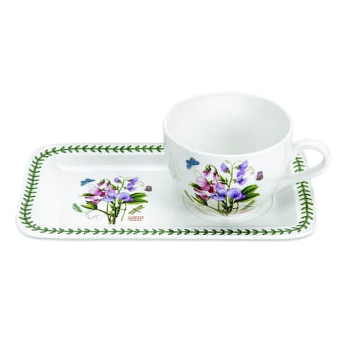 Portmeirion Botanic Garden Soup & Sandwich Set (Sweet Pea) - 11.25 inch x 6.75 inch tray / 20 ounce cup