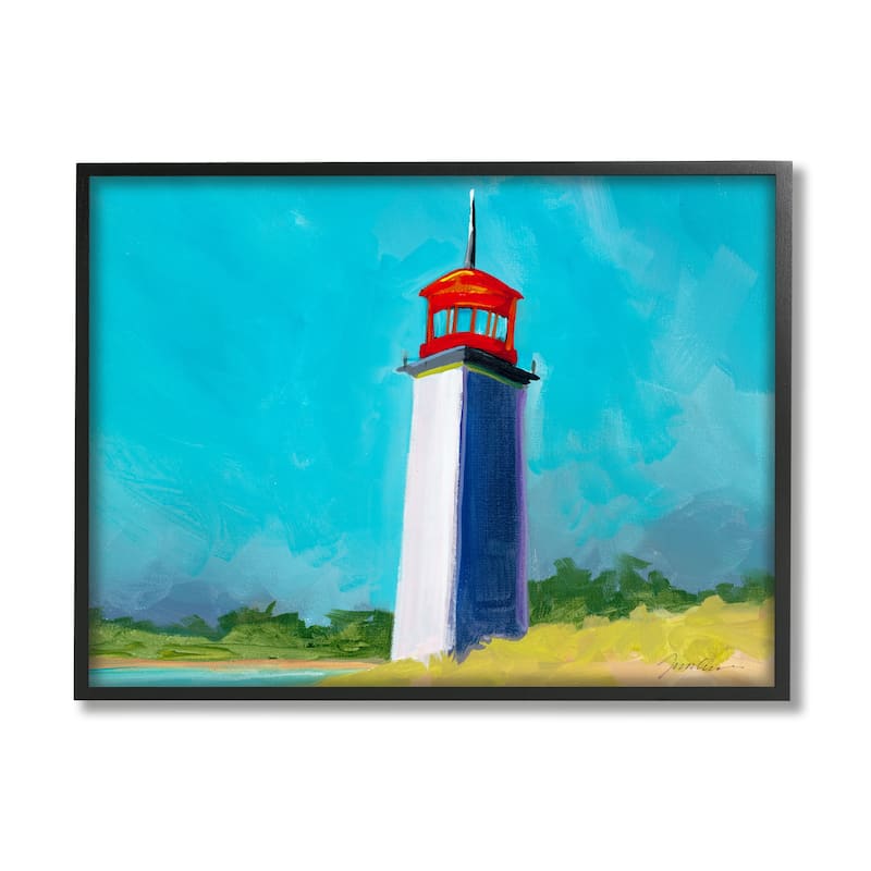 Stupell Vivid Blue Lighthouse Framed Giclee Art Design by Liz Jardine - 30 x 24 - Black