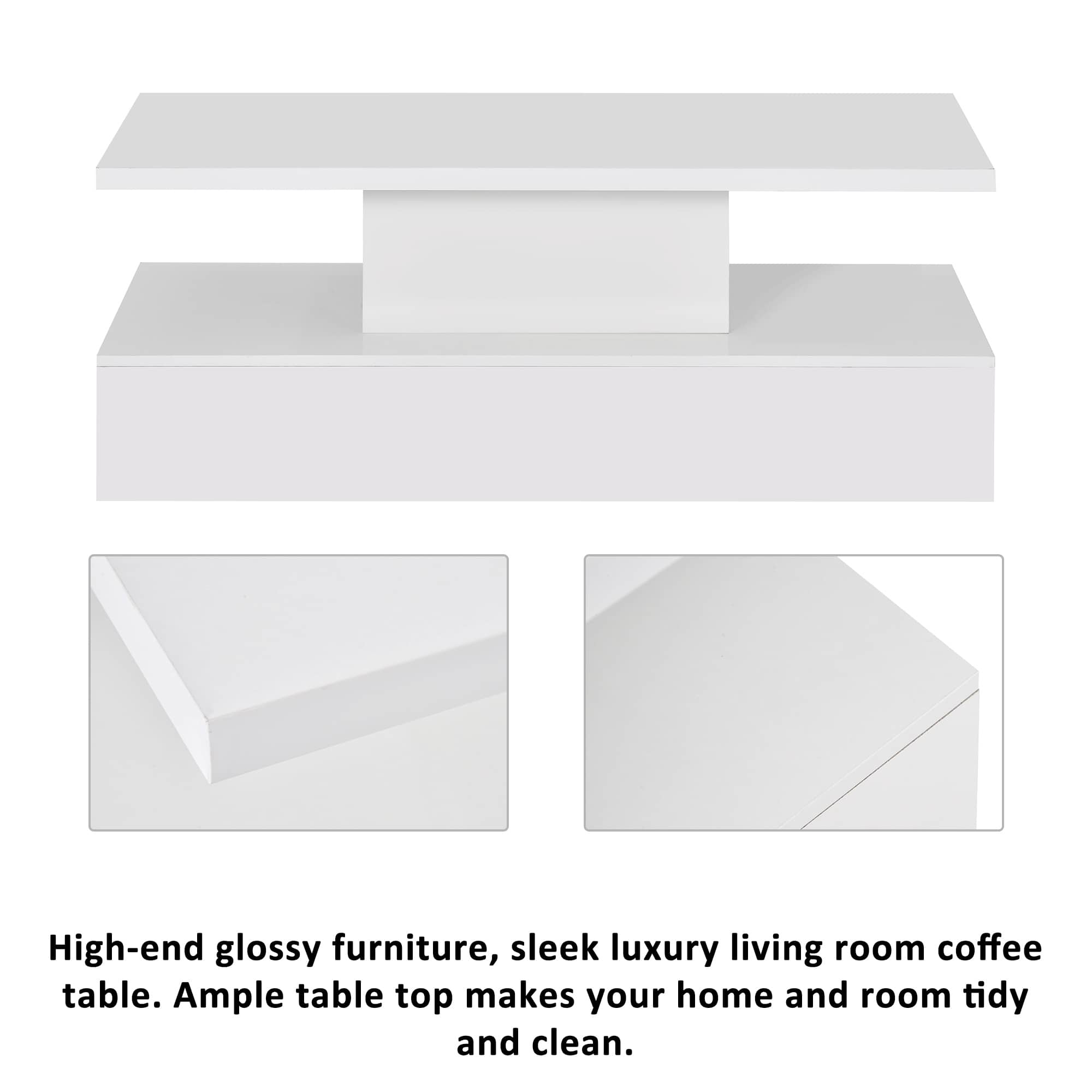 Modern Industrial Coffee Table with LED Lighting, Wood Sofa Table with