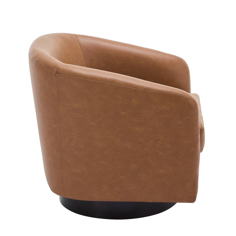 2 Set Modern Vegan Faux Leather Swivel Barrel Accent Chair