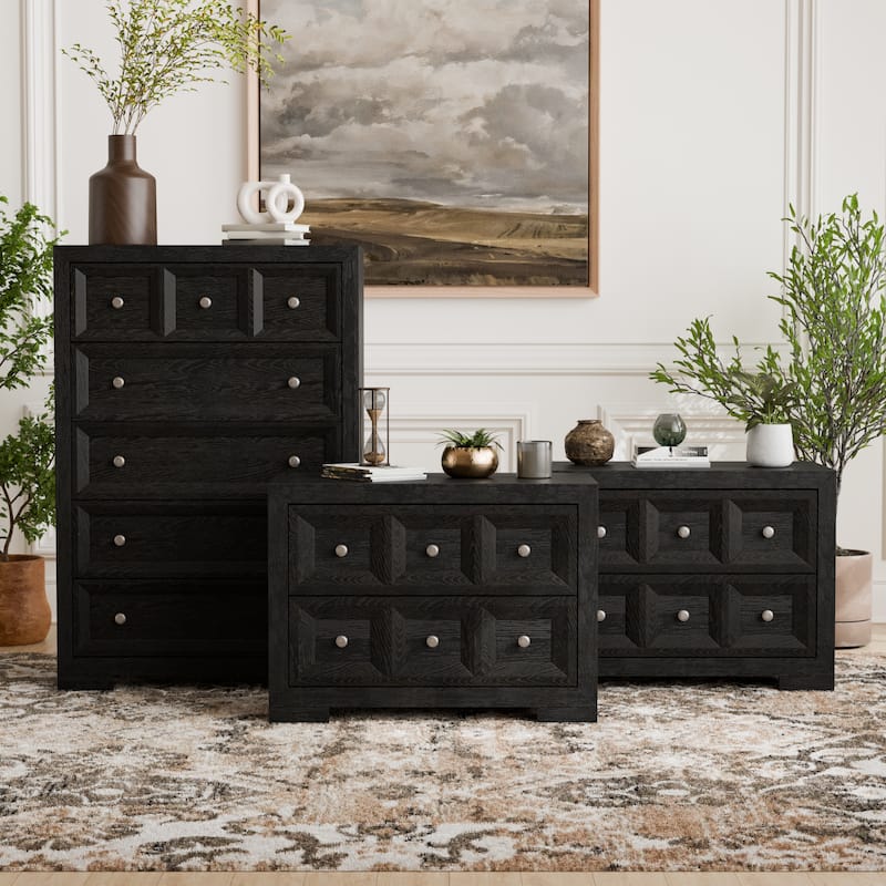 Furniture of America Durem Modern Classic Wood 3-Piece Chest and 2 Oversized Nightstand Bedroom Set - Weathered Black