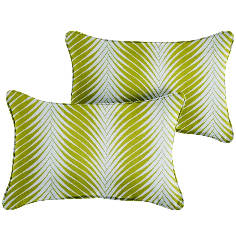 Sorra Home Sunbrella Leaf Pattern Indoor/Outdoor Corded Lumbar Pillows (Set of 2)