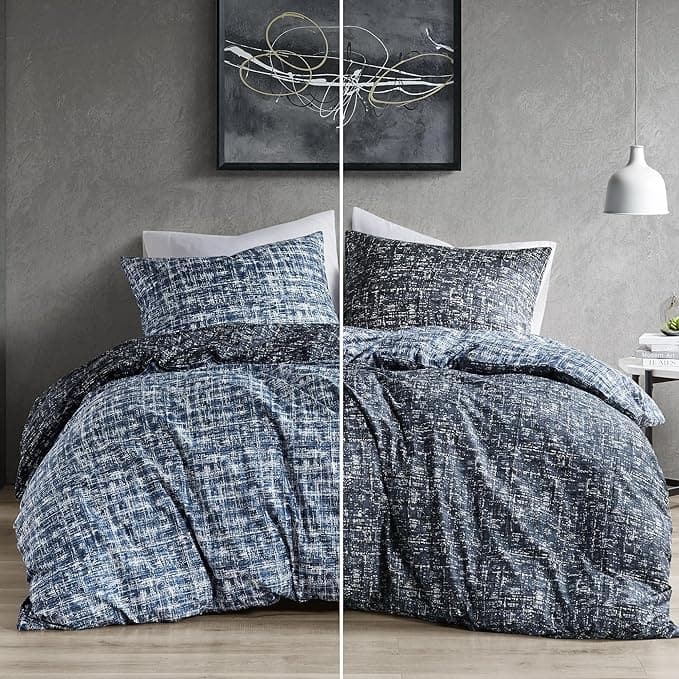 Chelsea Square Maca Modern Reversible Duvet Cover Set - Blue - Twin