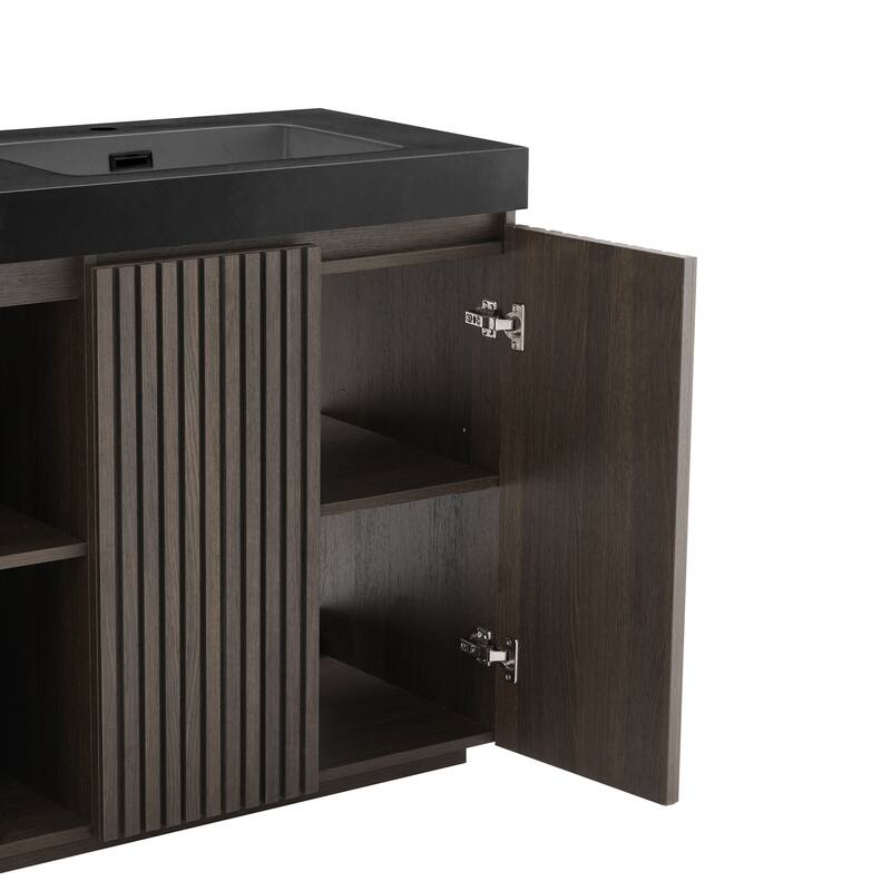 GDFStudio - Galan 60" Freestanding Bathroom Vanity with Quartz Sink, Solf Close Doors, Open Storage Shelf, NO Drain & Faucet