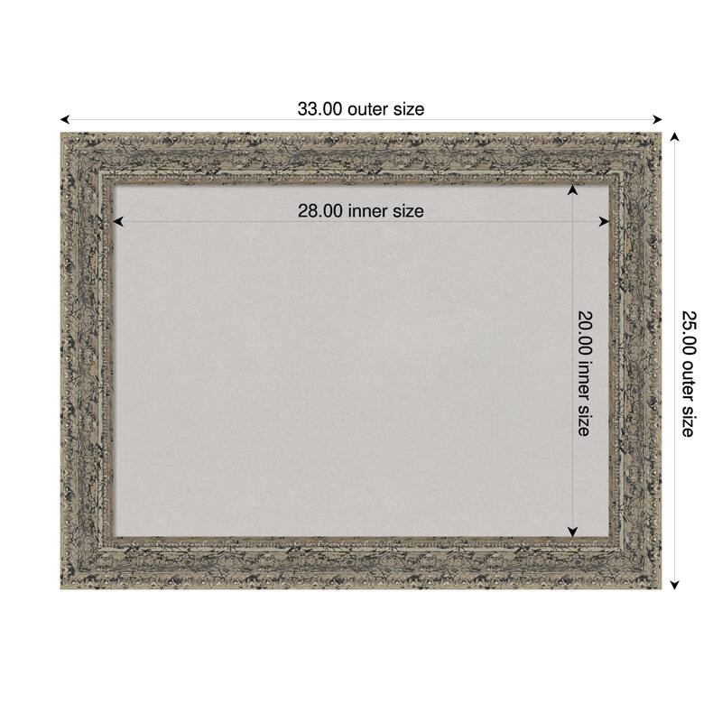 Attic Aged Silver Wood Framed Cork Board - Bulletin Board, Organization Board, Pin Board - Grey - 33 x 25 in